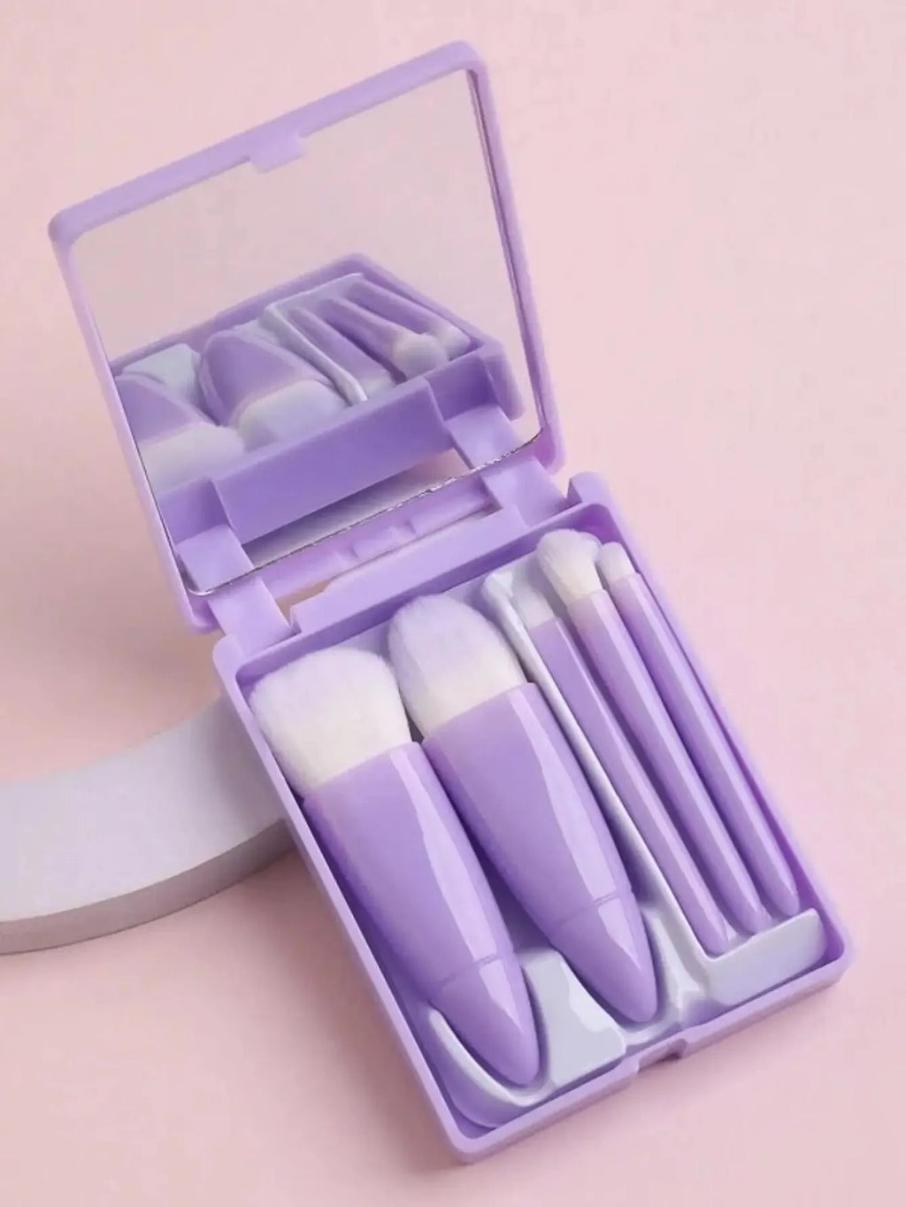 5 - Piece On - the - Go Kit | Soft Pink Makeup Brush Set with Mirror Case - Auré Beauty