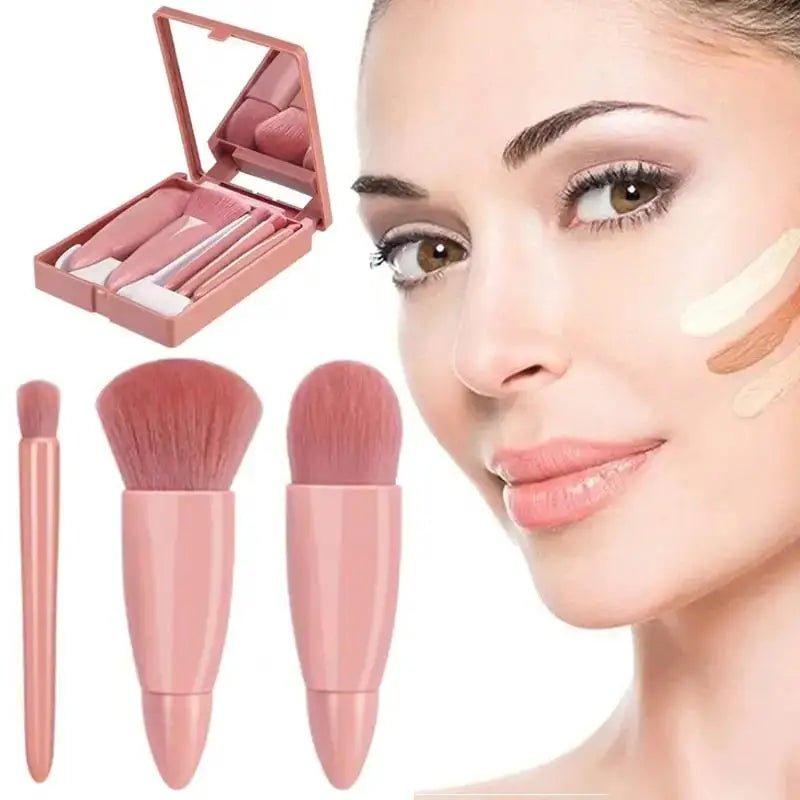 5 - Piece On - the - Go Kit | Soft Pink Makeup Brush Set with Mirror Case - Auré Beauty