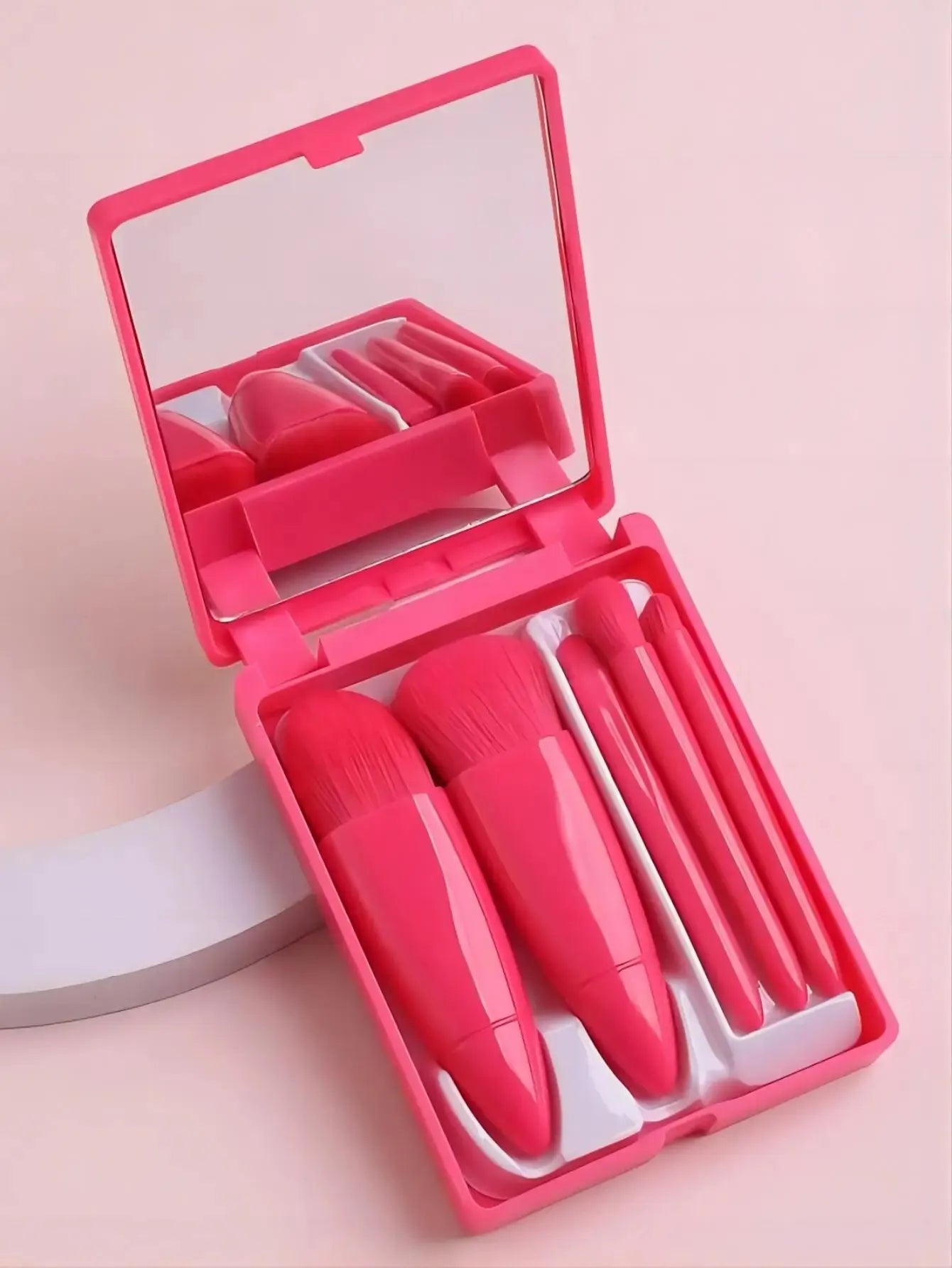 5 - Piece On - the - Go Kit | Soft Pink Makeup Brush Set with Mirror Case - Auré Beauty