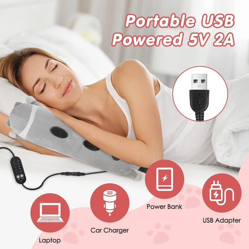 USB Heated Cat Pillow with 5 Heat Levels and Timer | Soft Hot Compress for Period Cramps, Neck and Back Relief - Auré Beauty