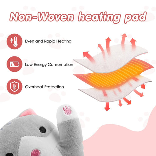 USB Heated Cat Pillow with 5 Heat Levels and Timer | Soft Hot Compress for Period Cramps, Neck and Back Relief - Auré Beauty